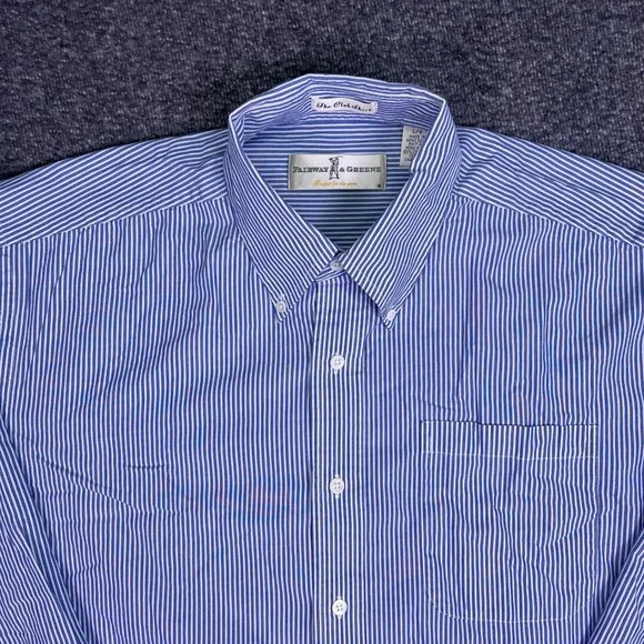 VTG Fairway & Greene Shirt Men L Blue Stripe Club Long Sleeve Preppy Golf Button - Picture 6 of 16